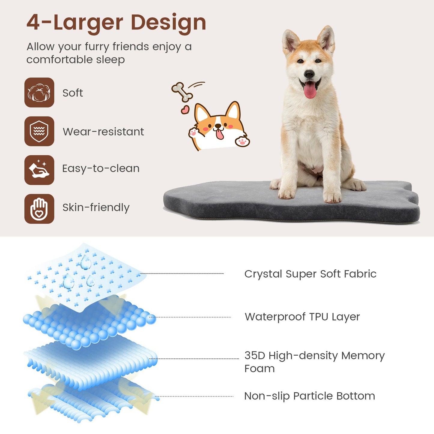 Orthopedic Dog Bed with Memory Foam Support for Large Dogs-Gray - ApexKin