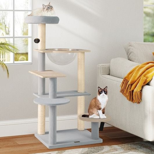Modern Cat Tree 44 Inch Multi-level Cat Tower with Removable Padded Top Perch-Natural - ApexKin