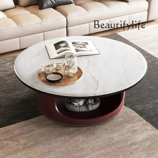 NNMicrocrystalline Stone Round Modern Simple Living Room Household Small Apartment Italian Light Luxury Pet Cat Nest Tea Table