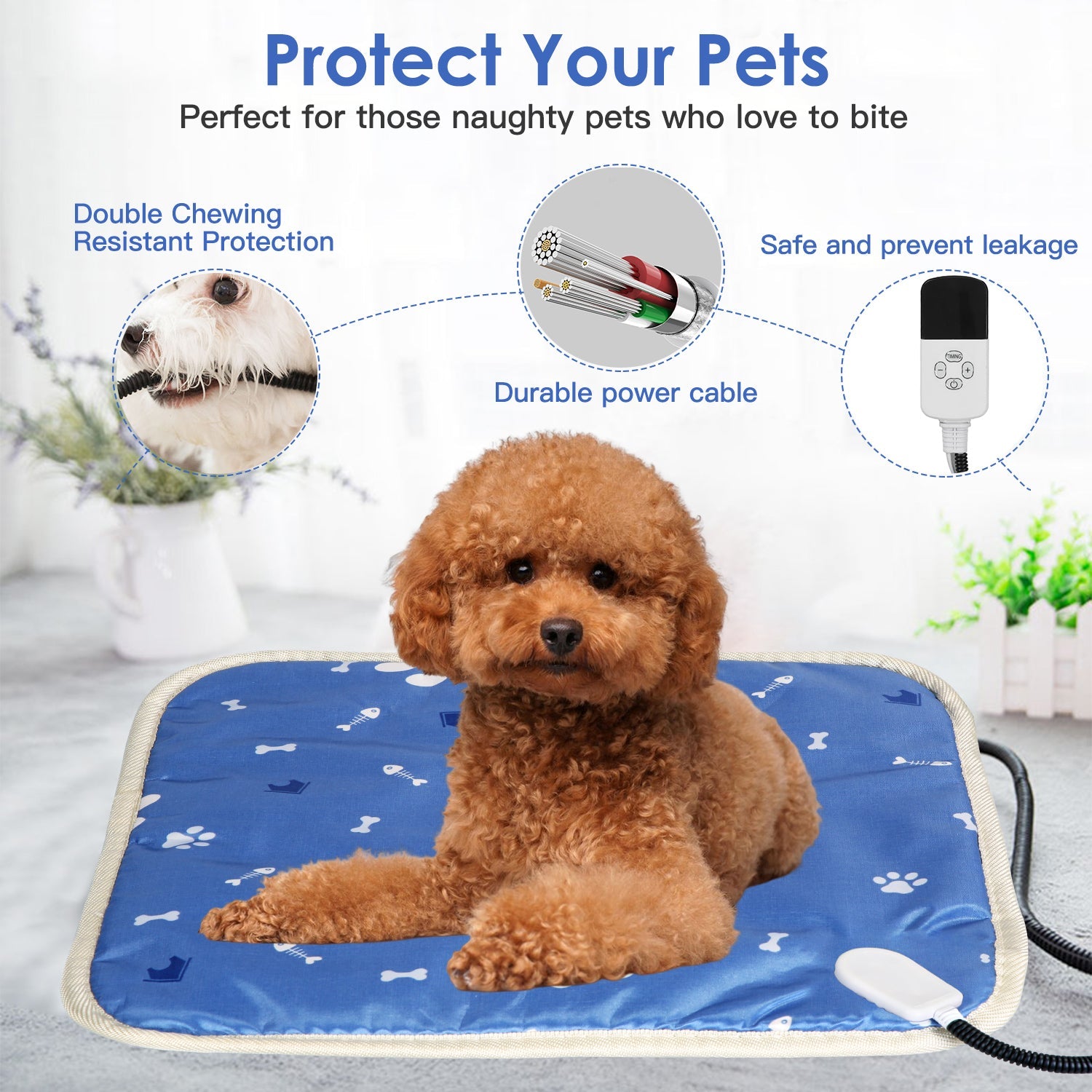 Pet Heating Pad Electric Dog Cat Heating Mat Waterproof Warming Blanket with 9 Heating Levels 4 Timer Setting Constan On Function Chewing-resistant S/ - ApexKin