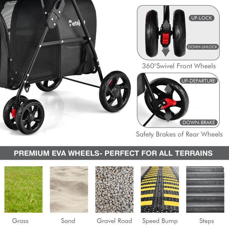 4-in-1 Double Pet Stroller with Detachable Carrier and Travel Carriage - ApexKin
