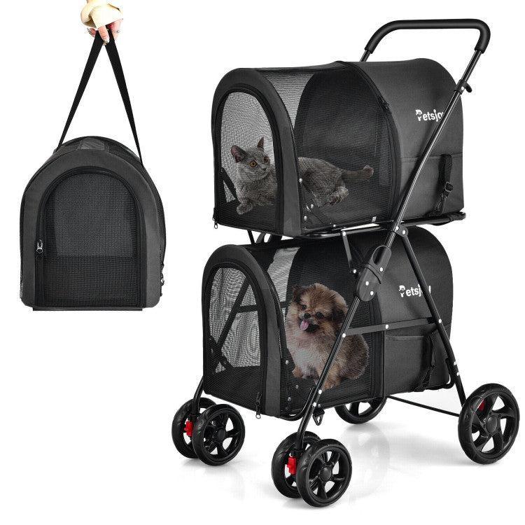 4-in-1 Double Pet Stroller with Detachable Carrier and Travel Carriage - ApexKin