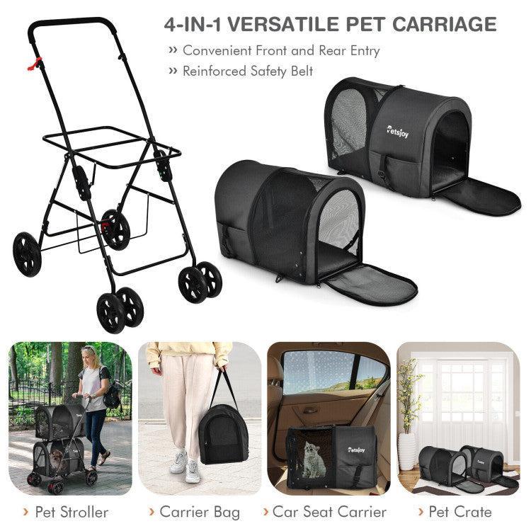 4-in-1 Double Pet Stroller with Detachable Carrier and Travel Carriage - ApexKin