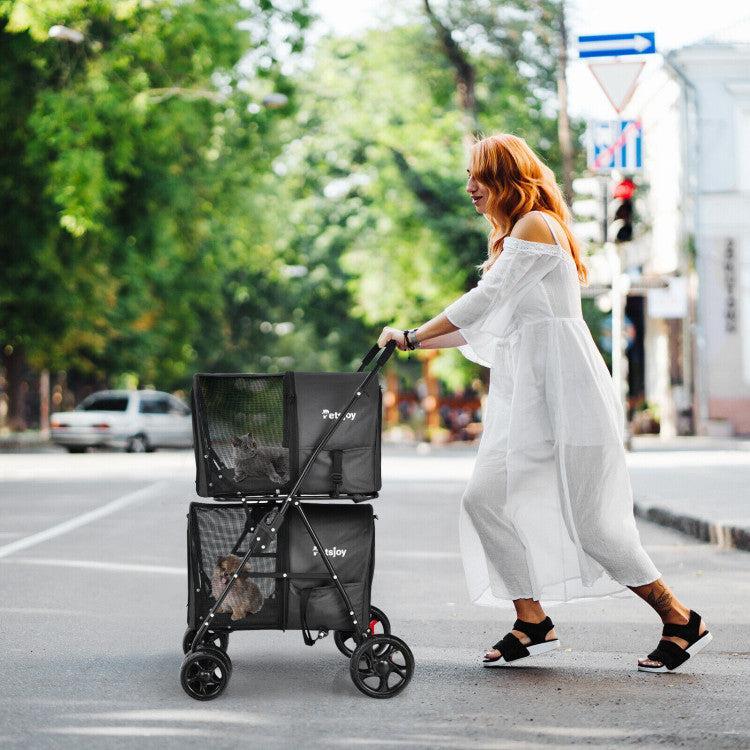 4-in-1 Double Pet Stroller with Detachable Carrier and Travel Carriage - ApexKin