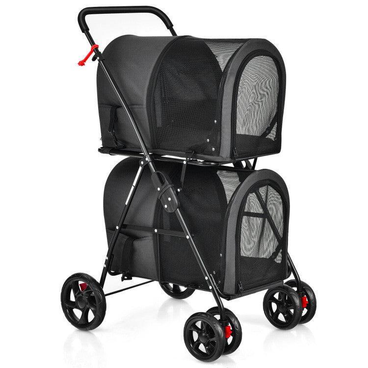 4-in-1 Double Pet Stroller with Detachable Carrier and Travel Carriage - ApexKin