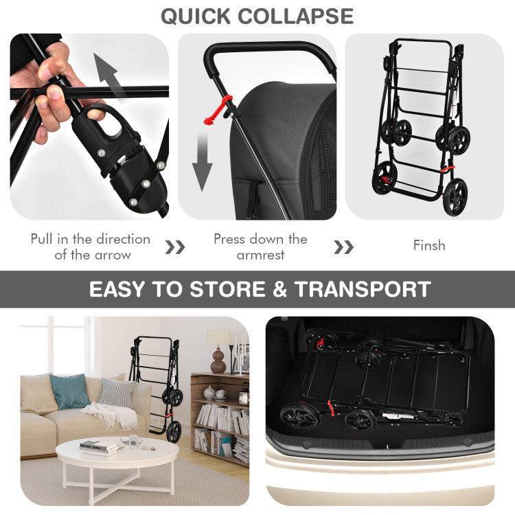 4-in-1 Double Pet Stroller with Detachable Carrier and Travel Carriage - ApexKin
