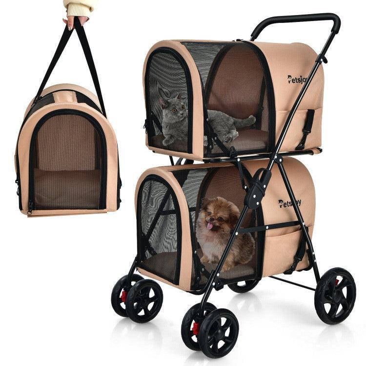 4-in-1 Double Pet Stroller with Detachable Carrier and Travel Carriage - ApexKin