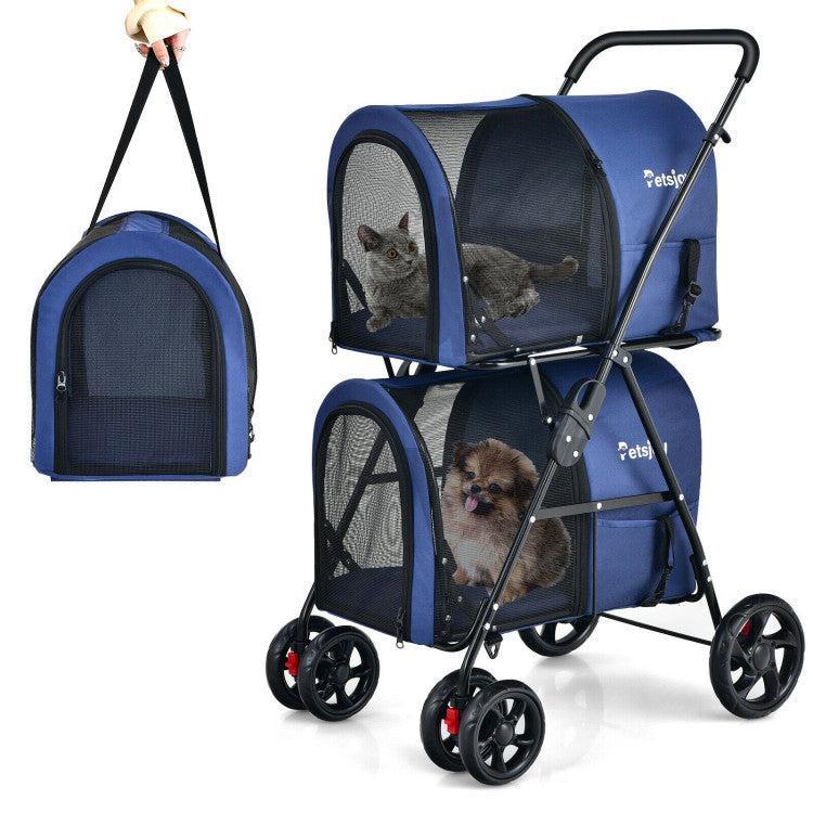 4-in-1 Double Pet Stroller with Detachable Carrier and Travel Carriage - ApexKin