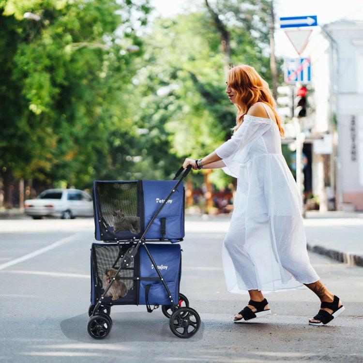 4-in-1 Double Pet Stroller with Detachable Carrier and Travel Carriage - ApexKin