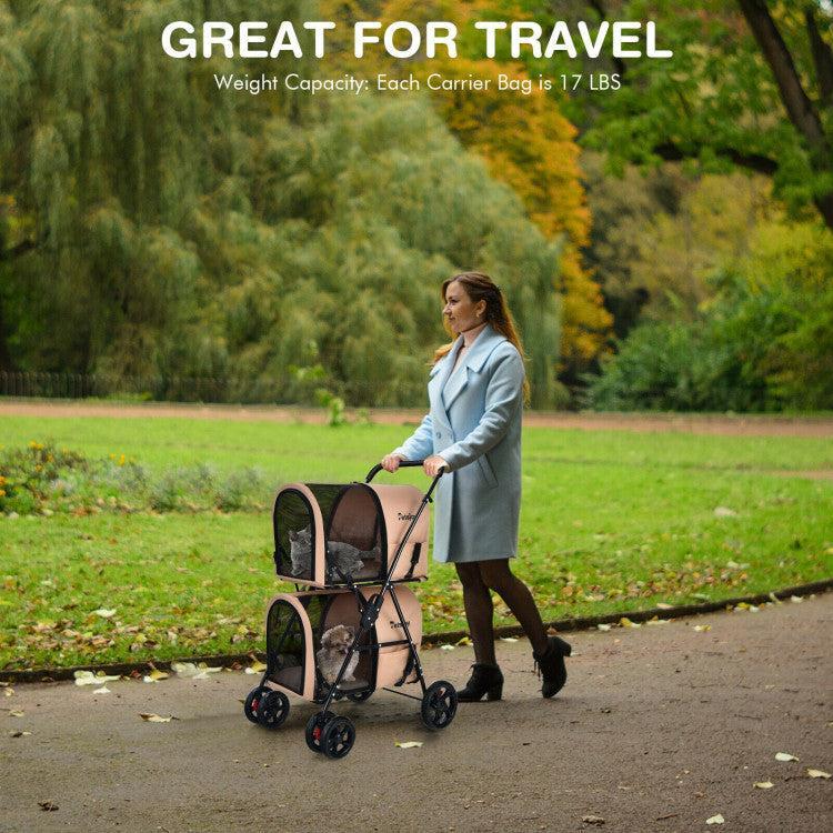 4-in-1 Double Pet Stroller with Detachable Carrier and Travel Carriage - ApexKin