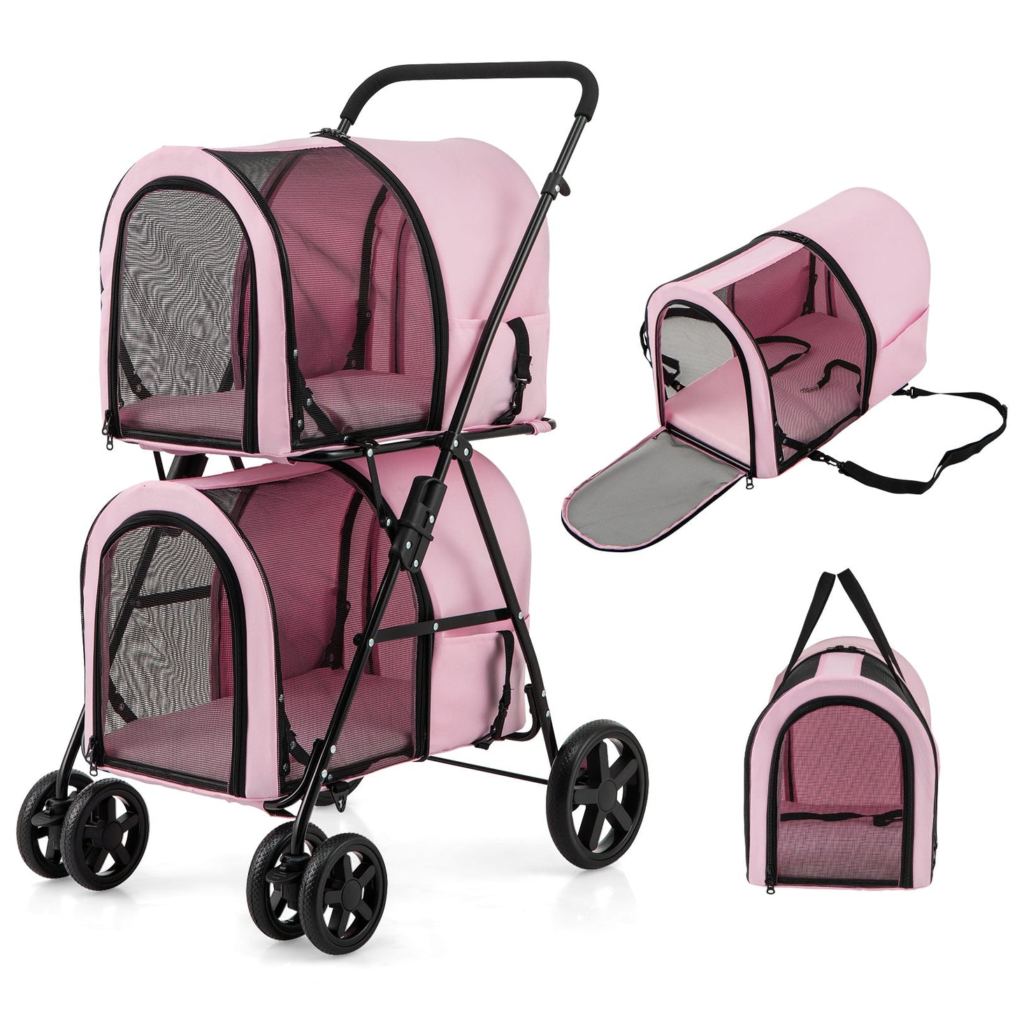 4-in-1 Double Pet Stroller with Detachable Carrier and Travel Carriage - ApexKin