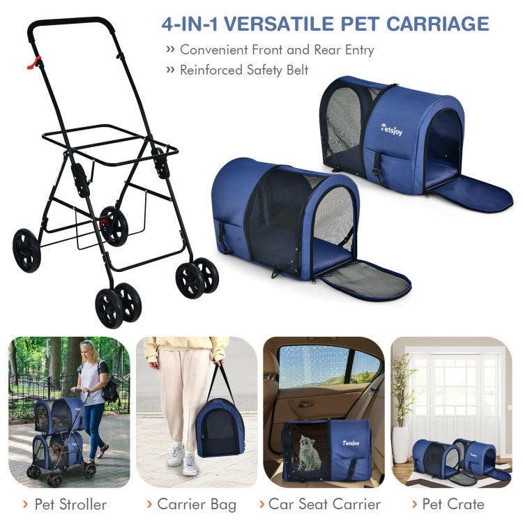 4-in-1 Double Pet Stroller with Detachable Carrier and Travel Carriage - ApexKin