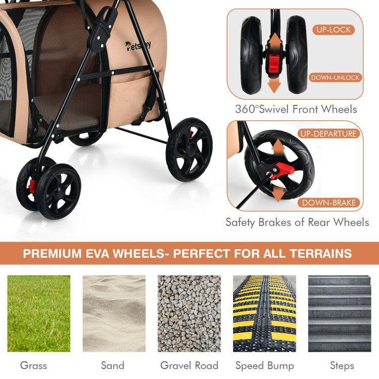 4-in-1 Double Pet Stroller with Detachable Carrier and Travel Carriage - ApexKin