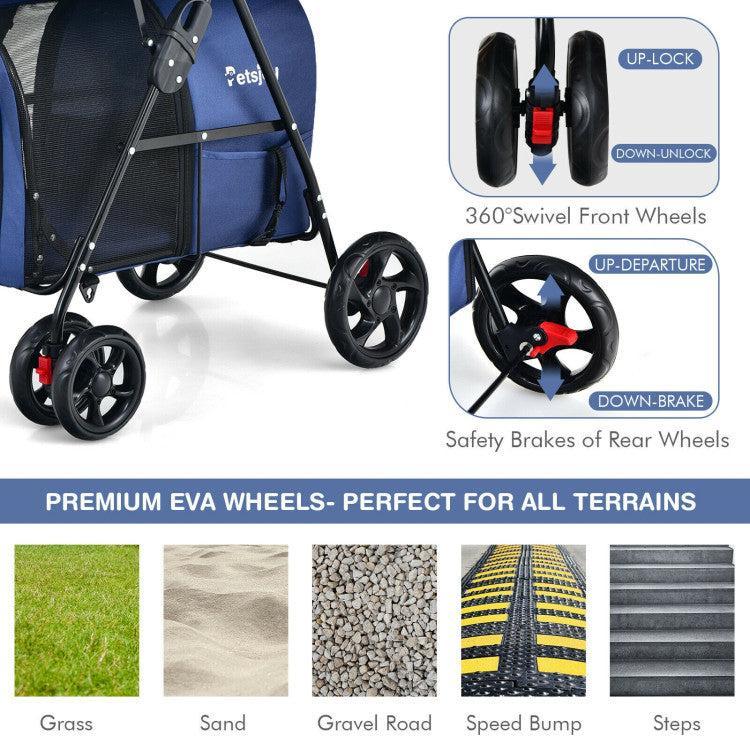 4-in-1 Double Pet Stroller with Detachable Carrier and Travel Carriage - ApexKin