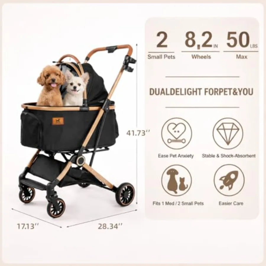 Dog Stroller with Detachable Carrier Luxury 5 in 1 Pet Stroller for Small Dogs and Cats Lightweight Foldable Cat Stroller with