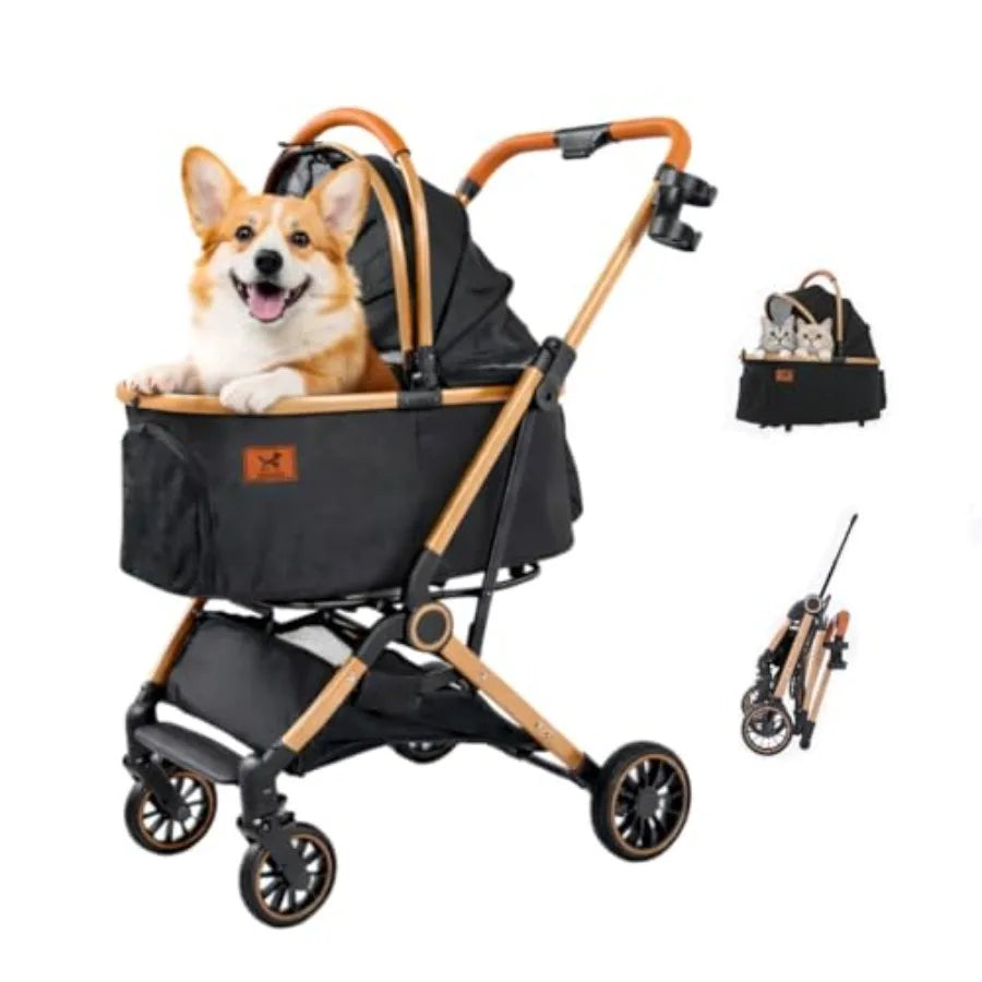 Dog Stroller with Detachable Carrier Luxury 5 in 1 Pet Stroller for Small Dogs and Cats Lightweight Foldable Cat Stroller with