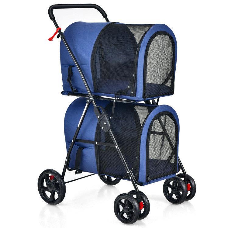 4-in-1 Double Pet Stroller with Detachable Carrier and Travel Carriage - ApexKin