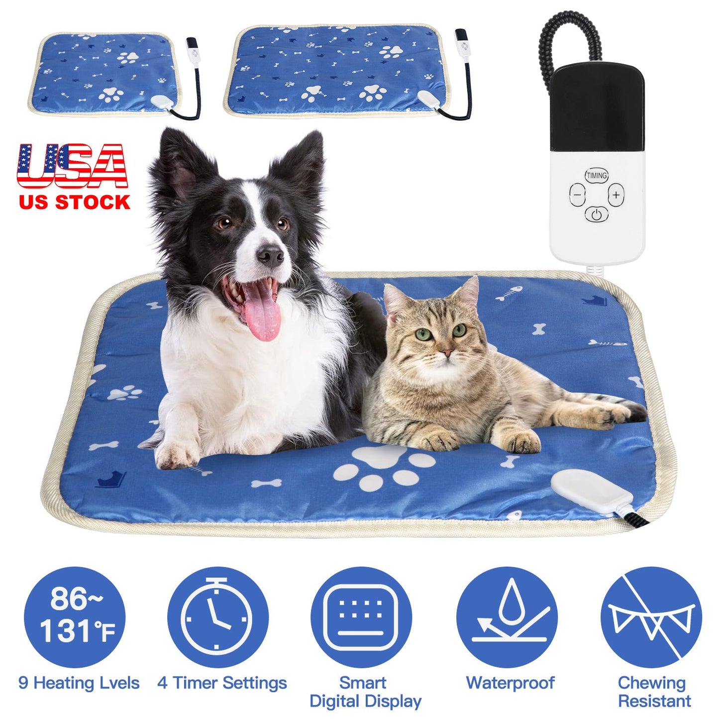 Pet Heating Pad Electric Dog Cat Heating Mat Waterproof Warming Blanket with 9 Heating Levels 4 Timer Setting Constan On Function Chewing-resistant S/ - ApexKin