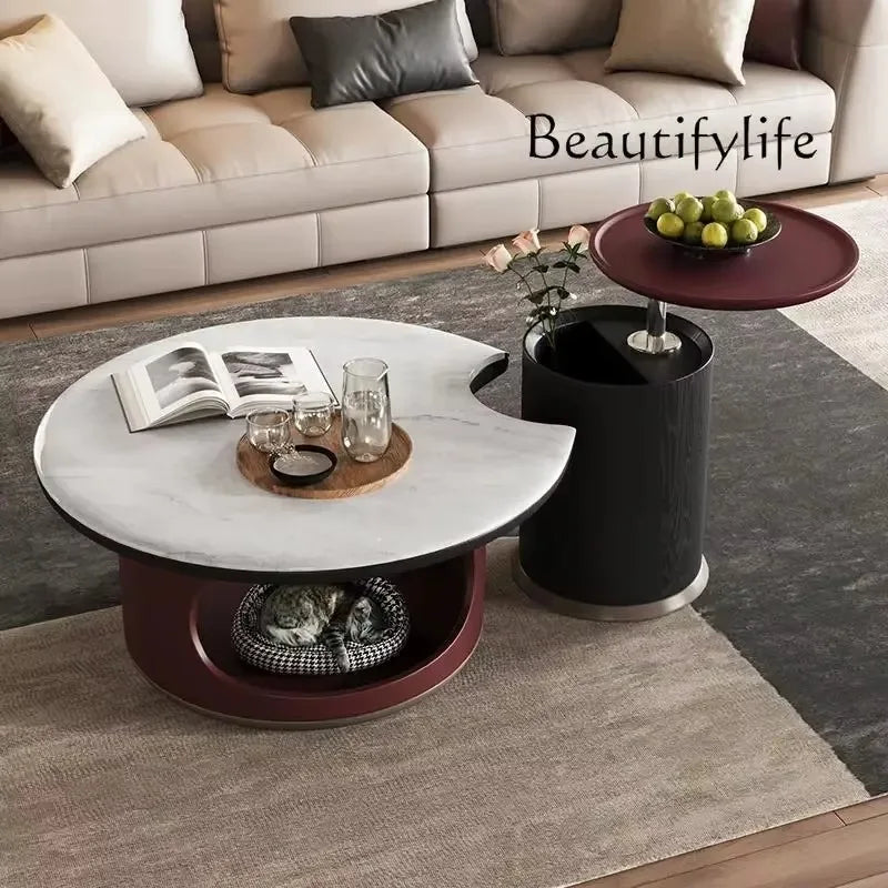 NNMicrocrystalline Stone Round Modern Simple Living Room Household Small Apartment Italian Light Luxury Pet Cat Nest Tea Table