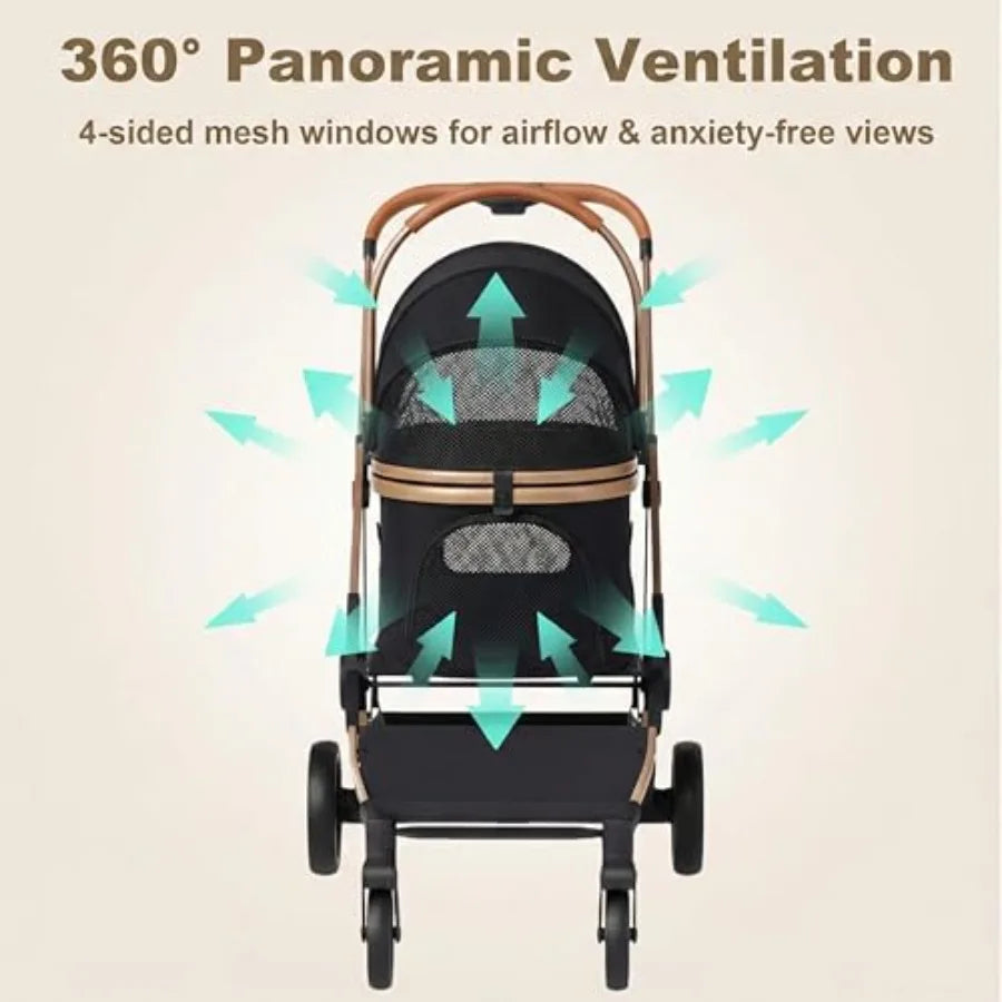Dog Stroller with Detachable Carrier Luxury 5 in 1 Pet Stroller for Small Dogs and Cats Lightweight Foldable Cat Stroller with