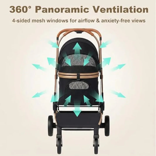 Dog Stroller with Detachable Carrier Luxury 5 in 1 Pet Stroller for Small Dogs and Cats Lightweight Foldable Cat Stroller with