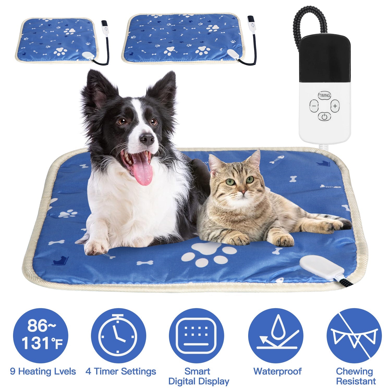 Pet Heating Pad Electric Dog Cat Heating Mat Waterproof Warming Blanket with 9 Heating Levels 4 Timer Setting Constan On Function Chewing-resistant S/ - ApexKin