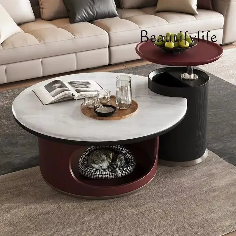 NNMicrocrystalline Stone Round Modern Simple Living Room Household Small Apartment Italian Light Luxury Pet Cat Nest Tea Table