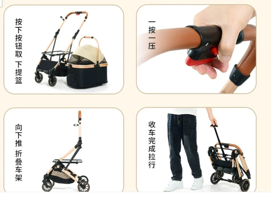 Luxury 3 Wheel Pet Stroller Detachable Carrier Dog Cat Carrier Outdoor Travel Trolley