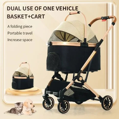 Luxury 3 Wheel Pet Stroller Detachable Carrier Dog Cat Carrier Outdoor Travel Trolley