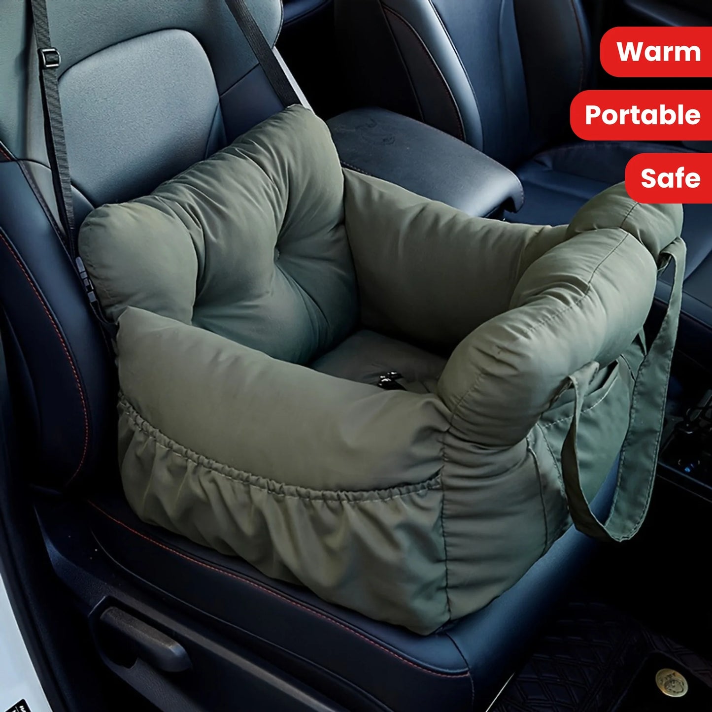 Dog Car Seat with Safety Belt - Non-Slip Pet Car Bed for Small Dogs, Washable Travel Carrier with Secure Straps for Safe Car