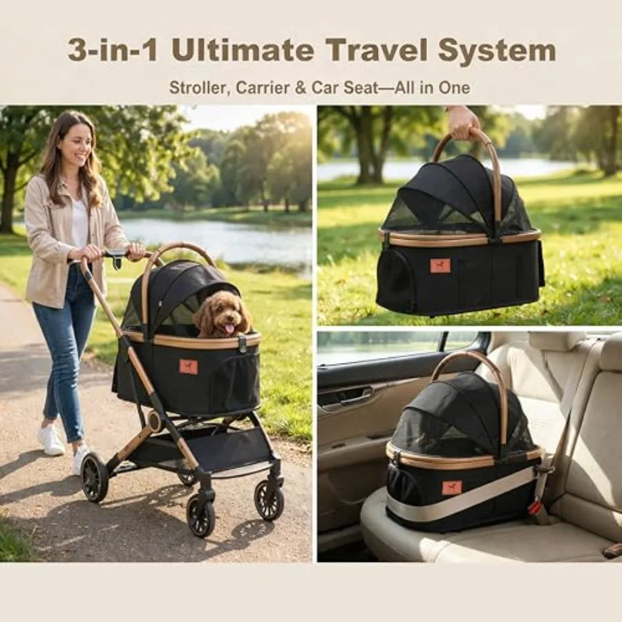 Dog Stroller with Detachable Carrier Luxury 5 in 1 Pet Stroller for Small Dogs and Cats Lightweight Foldable Cat Stroller with