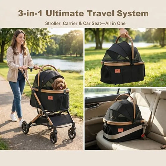 Dog Stroller with Detachable Carrier Luxury 5 in 1 Pet Stroller for Small Dogs and Cats Lightweight Foldable Cat Stroller with