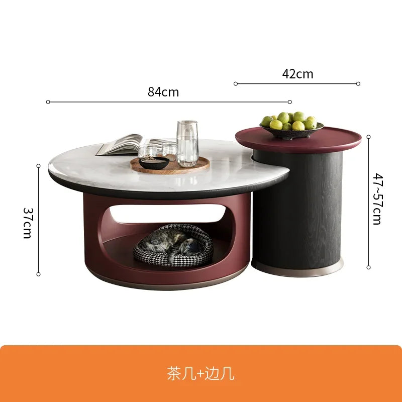 NNMicrocrystalline Stone Round Modern Simple Living Room Household Small Apartment Italian Light Luxury Pet Cat Nest Tea Table